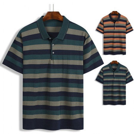 Summer New Men's Casual Fashion T-Shirt Striped Color Matching Pocket T-Shirt Short Sleeve